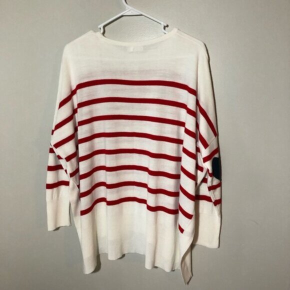 Mersea womens catalina OS red striped blue heart elbow patches pullover sweater - Picture 2 of 11